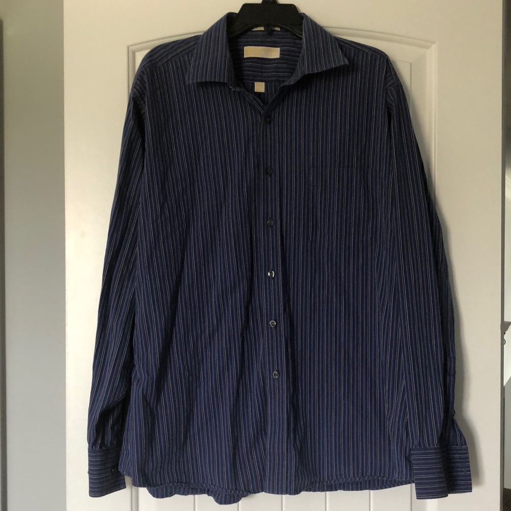 Michael Kors Shirt Men's Size XL 17‎ 1/2 36/37 Blue Striped Button Up